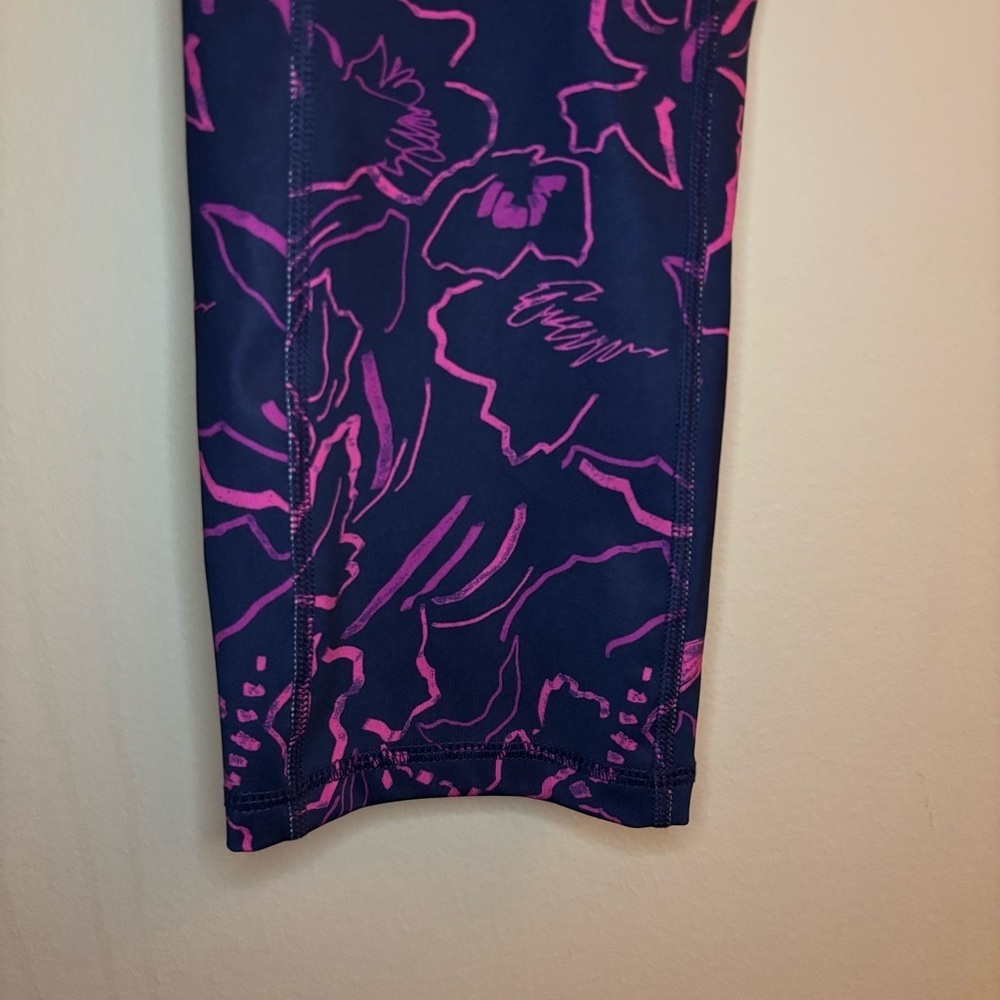 AVIA Women’s High-Waisted Leggings – Pink & Navy Floral Size L - Picture 2 of 7